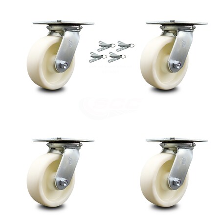 Service Caster 6 Inch Nylon Caster Set with Ball Bearings and Swivel Locks SCC-35S620-NYB-BSL-4